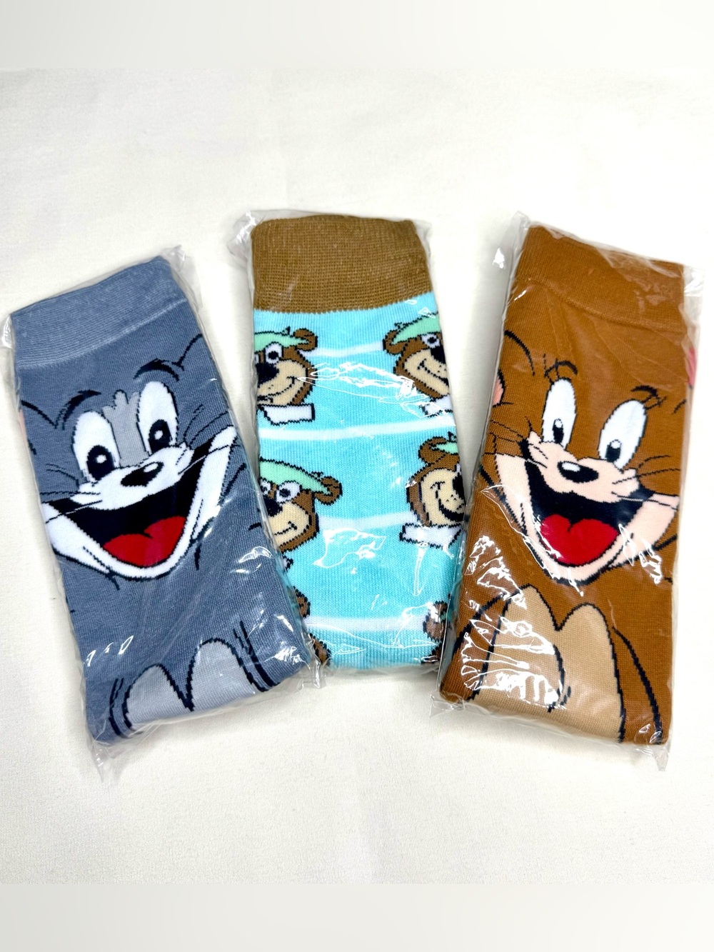 Cartoon Character Socks Trio - Blue, Aqua, Brown